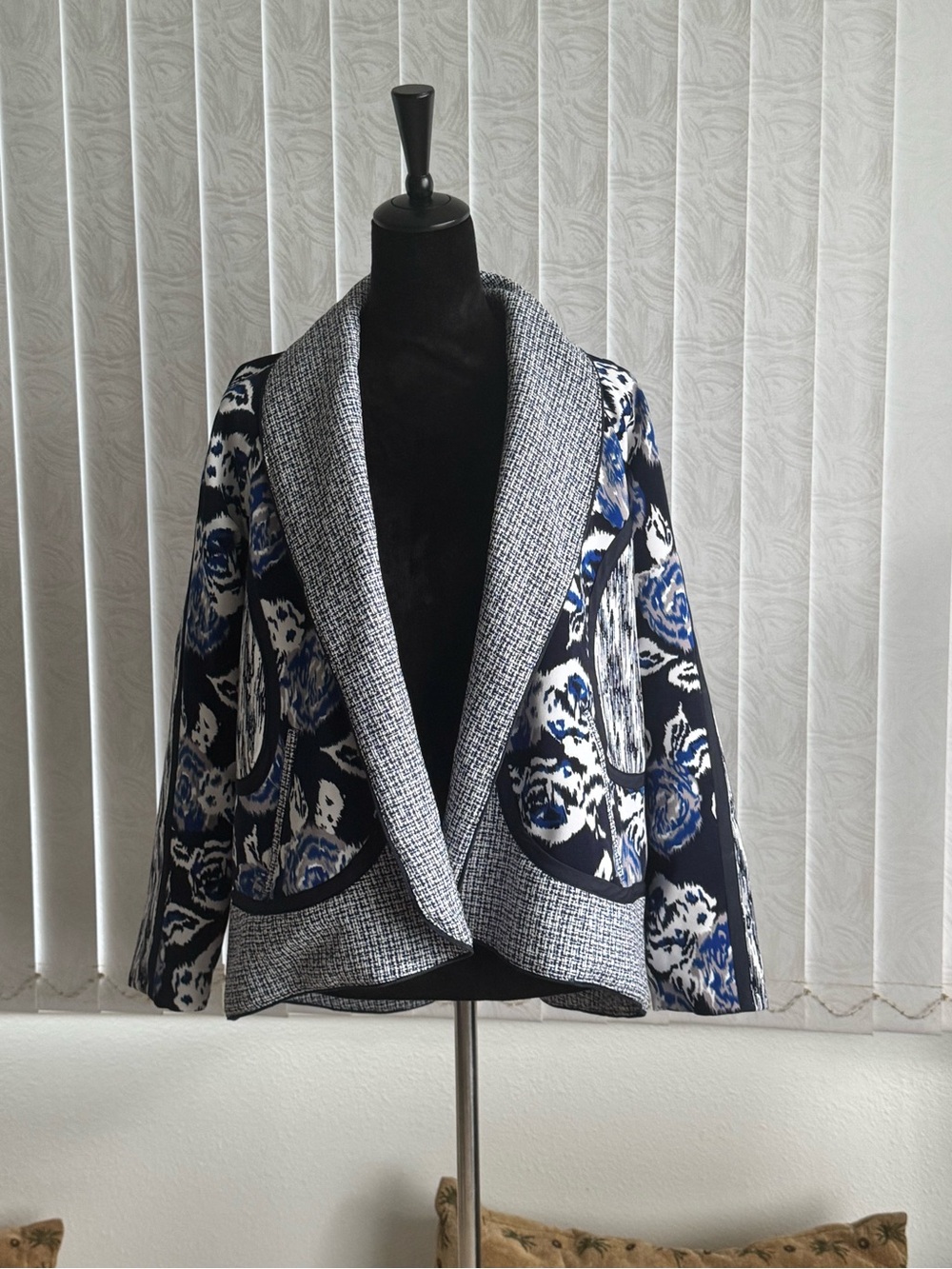 Sharif Couture 1827 Mixed Print Open Front Jacket Blazer Size Small USA